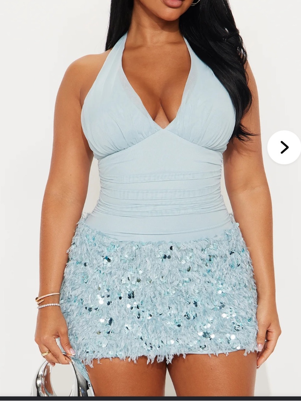 Fashion Nova Light Blue Feathered Sequin Halter Shoulder Bag Size XS